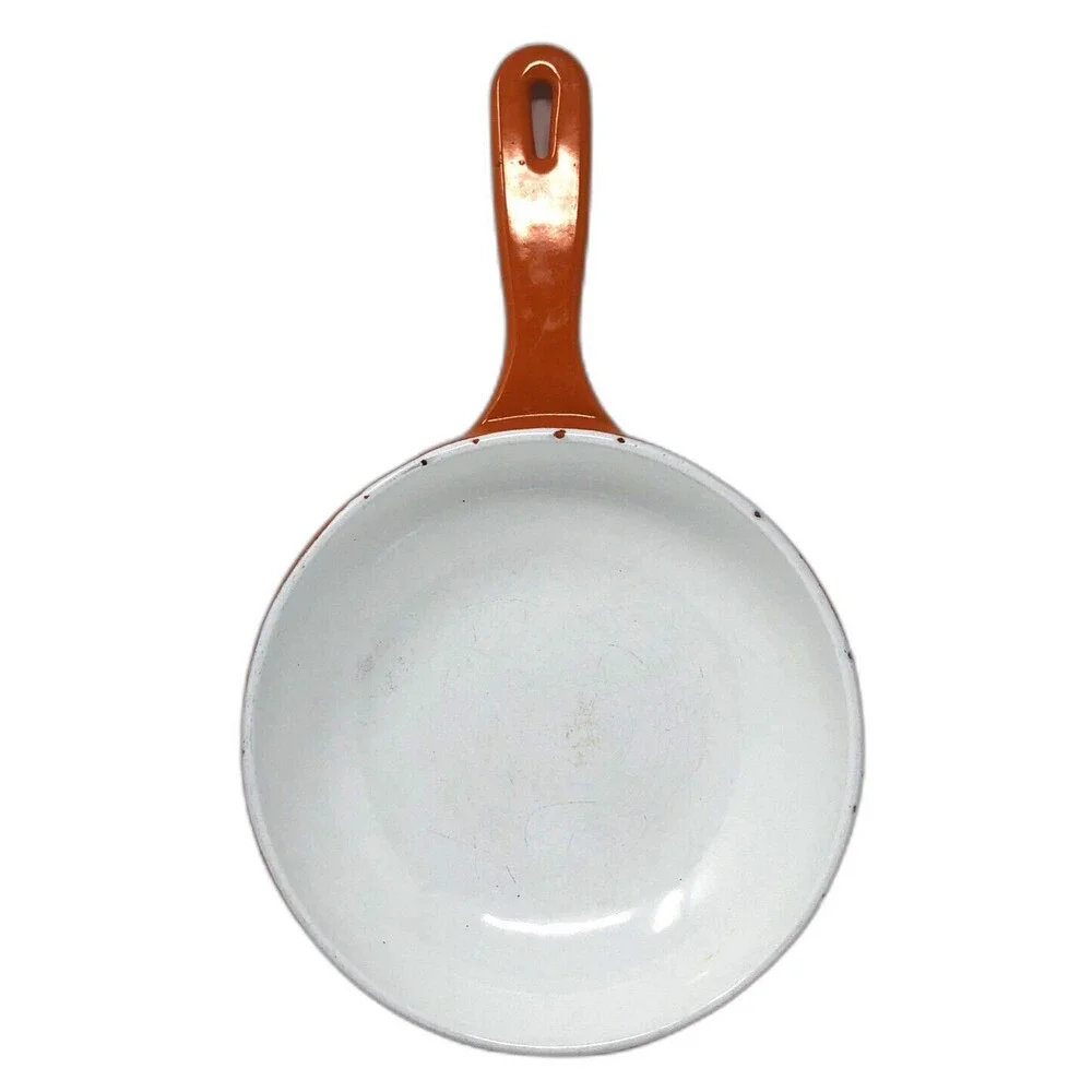 VTG Japanese Cookware Casron Flame Orange Enamel Cast Iron Skillet #2 Pan 6.5